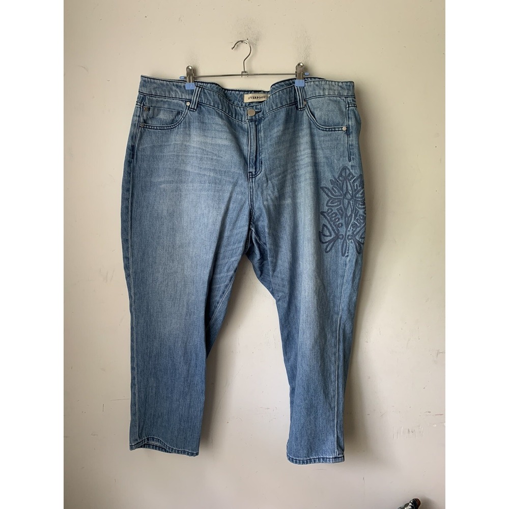 Liverpool‎ Womens Jeans 20W Plus Blue Country Embroidered Floral Crop Boyfriend